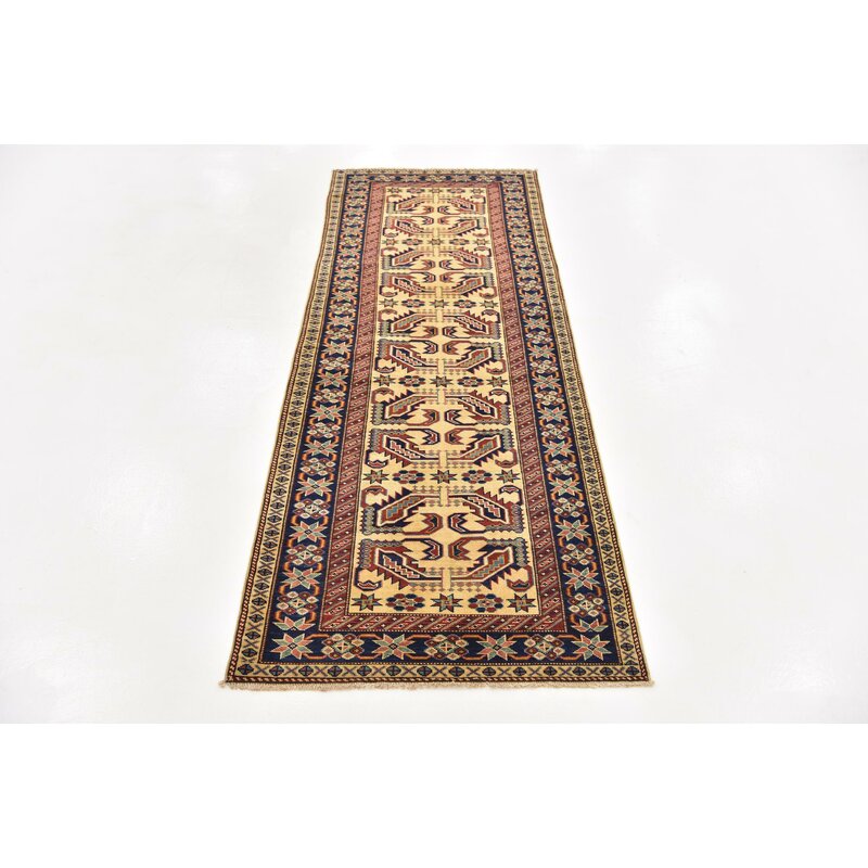 Isabelline OneofaKind Alayna HandKnotted Runner 2'10" x 7'6" Wool Beige/Brown/Blue Area Rug